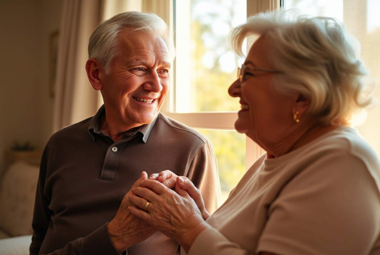 Smiling senior couple at home